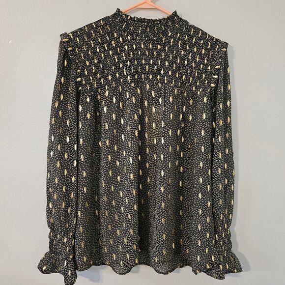 NWT Elan Metallic Foil Printed Smocked Blouse Sz Medium - Picture 2 of 14